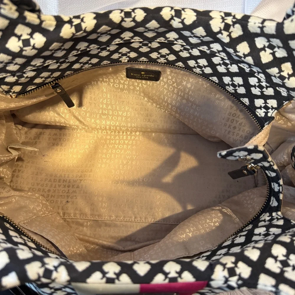 Kate Spade Stevie Jacquard Shoulder Bag Black Pink White Rare Classic Tote‎
